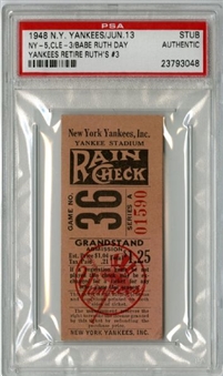1948 New York Yankees Ticket Stub From "Babe Ruth Day" (PSA Authentic)